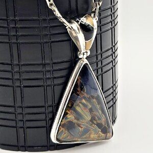 Pietersite Pendant Necklace Sterling Silver with 24” Italy Chain Blue-Brown Gem